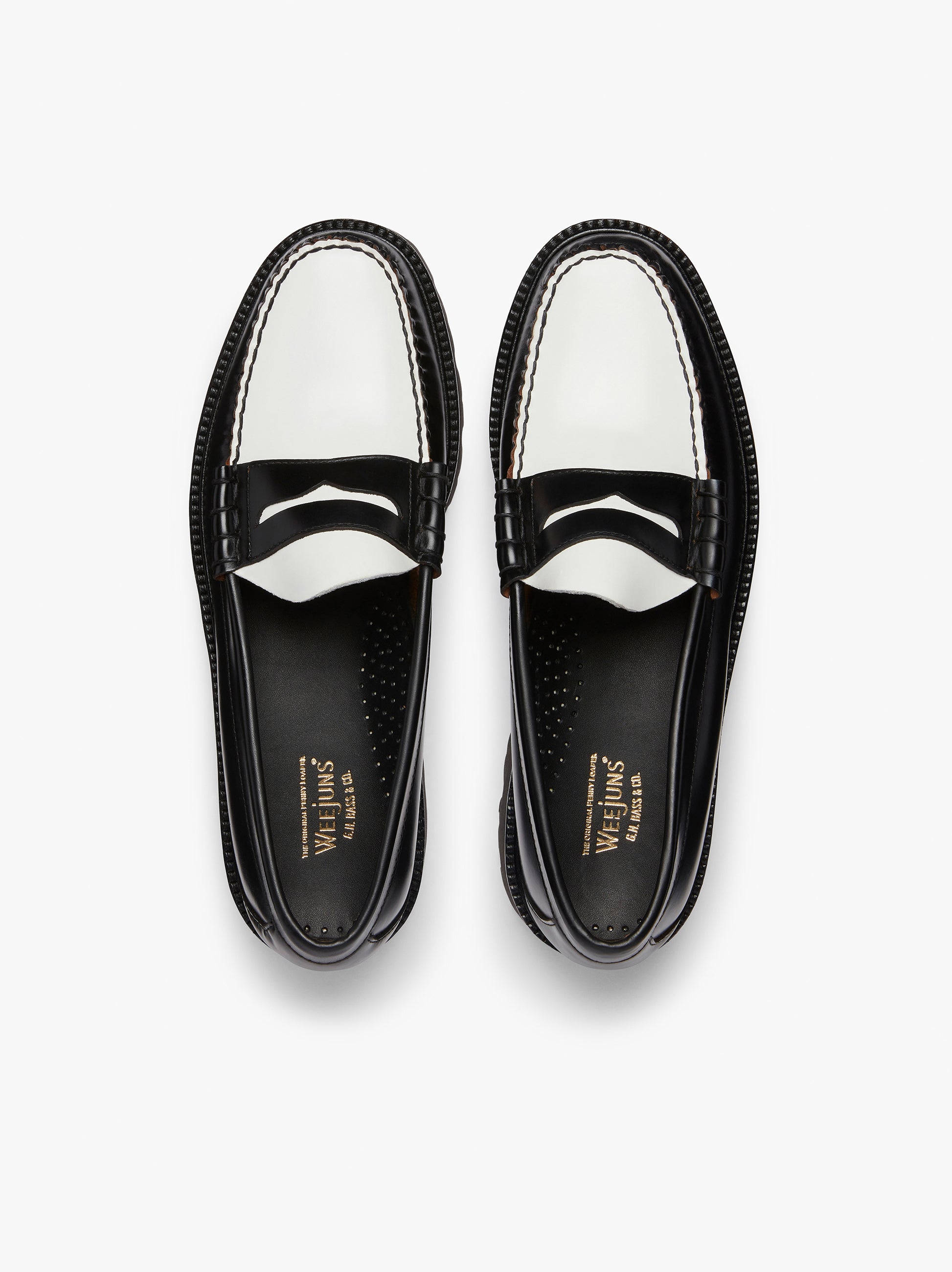 White and black penny on sale loafers