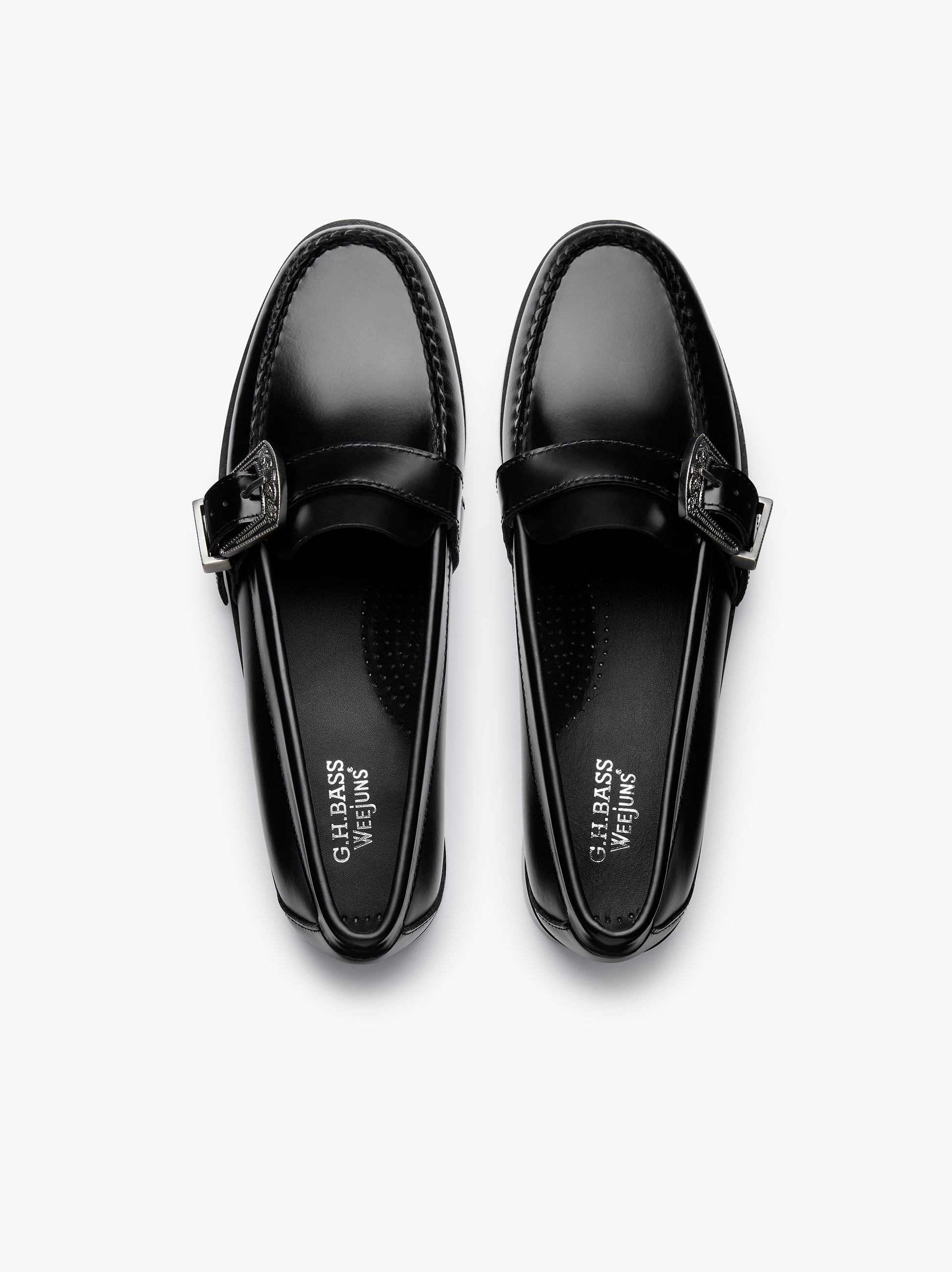 Womens black loafers with buckle sales